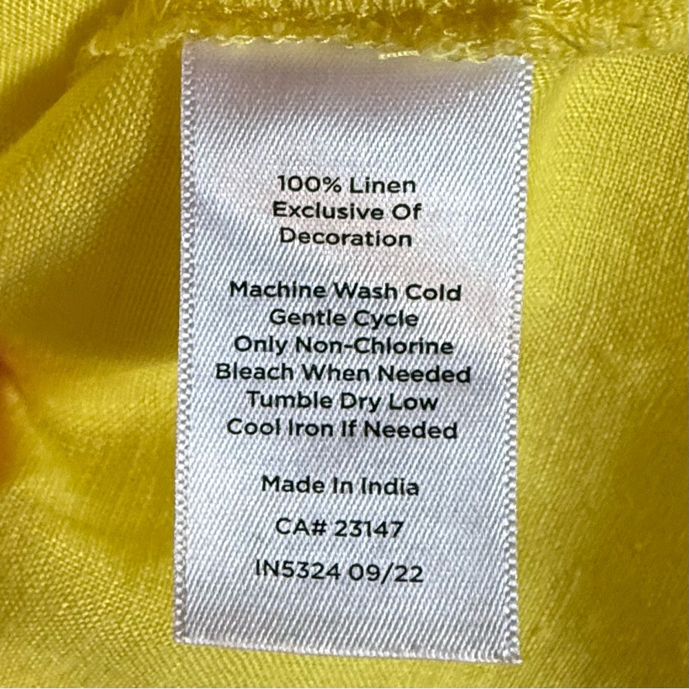 Talbots Bright Yellow Linen Blouse Tassel Tie Neck Short Sleeves Peasant Top 2X - Picture 6 of 6